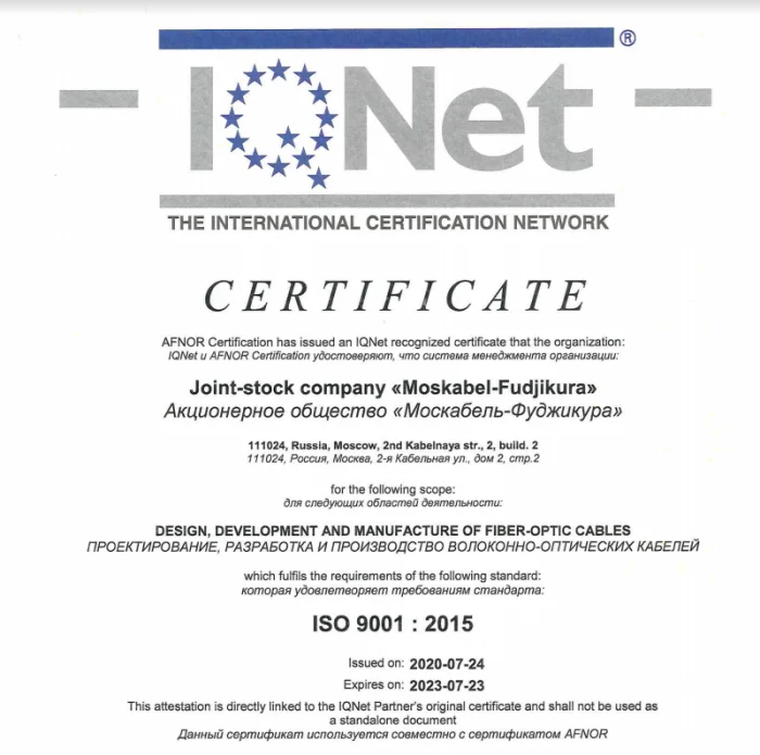 Сертификат соответствия СМК в системе сертификации TQNet
